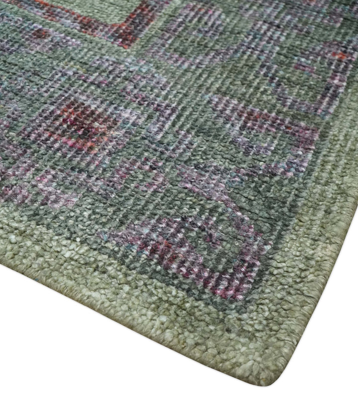 Hand Knotted 5x8 Pink, Purple and Green Persian made of Recycled Silk Area Rug | OP108 - The Rug Decor