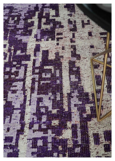 Hand Knotted 5x8 Purple, Violet and Ivory Modern Abstract Contemporary Recycled Silk Area Rug | OP131 - The Rug Decor