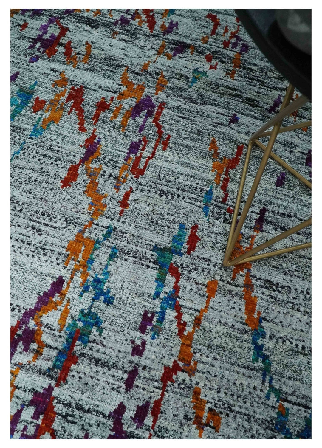 Hand Knotted 5x8 Silver, Red and Gold Modern Abstract Contemporary Recycled Silk Area Rug | OP93 - The Rug Decor