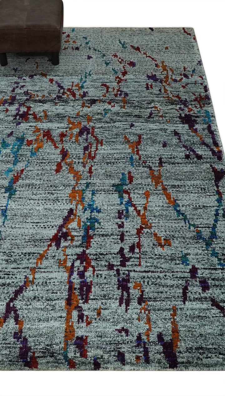 Hand Knotted 5x8 Silver, Red and Gold Modern Abstract Contemporary Recycled Silk Area Rug | OP93 - The Rug Decor