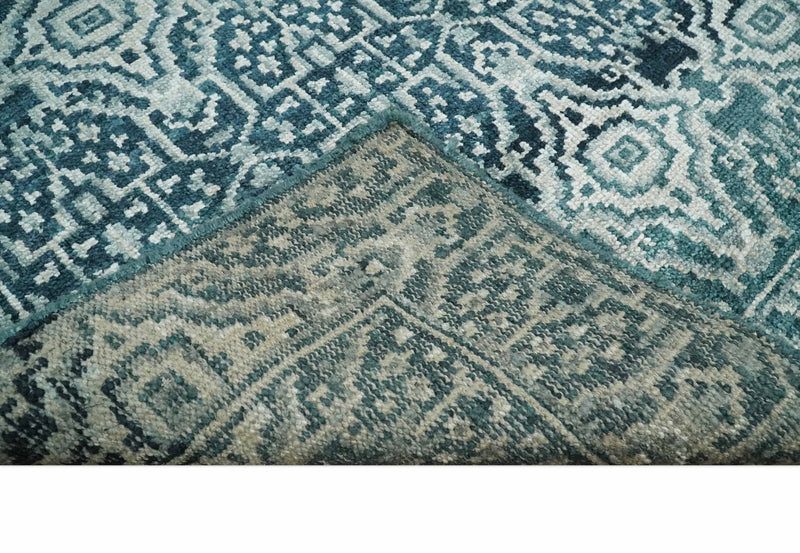 Hand Knotted 5x8 Teal and Ivory Modern Persian Contemporary Southwestern Tribal Trellis Recycled Silk Area Rug | OP97 - The Rug Decor