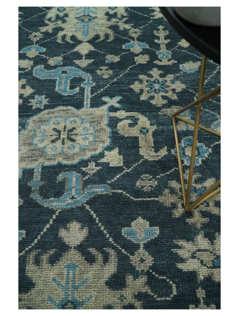 Hand Knotted 5x8 Vintage Oriental Oushak Blue and Camel Wool Area Rug | TRDCP8B - The Rug Decor