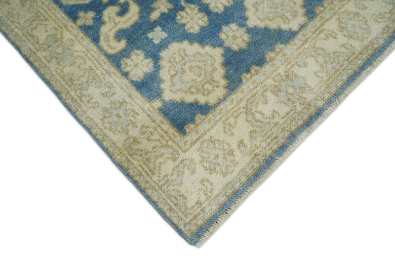 Hand Knotted 6 feet Oushak Runner Blue and Beige Wool Area Rug | RNR 5 - The Rug Decor