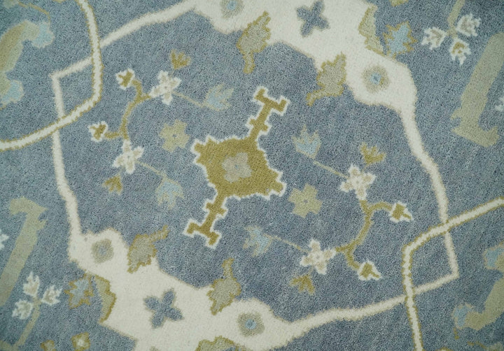 Hand Knotted 6x6 Square Oriental Oushak Ivory, Charcoal and olive Wool Area Rug - The Rug Decor