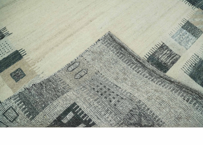 Hand Knotted 6x8 Beige and Charcoal Stripes Wool Traditional Southwestern Lori Gabbeh | TRDPC14 - The Rug Decor