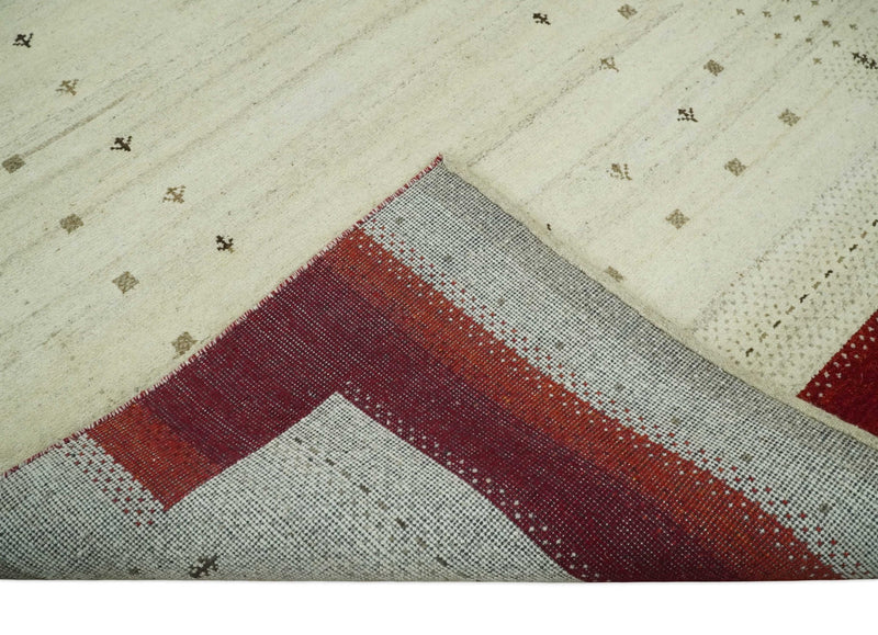 Hand Knotted 6x8 Ivory and Rust Stripes Wool Traditional Antique Southwestern Lori Gabbeh | TRDPC27 - The Rug Decor