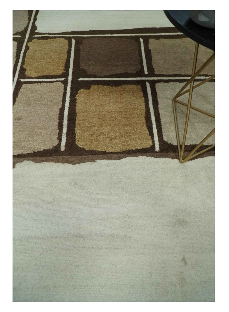 Hand Knotted 6x8 Ivory, Beige and Brown Abstract Wool Traditional Antique Southwestern Lori Gabbeh | TRDPC9 - The Rug Decor