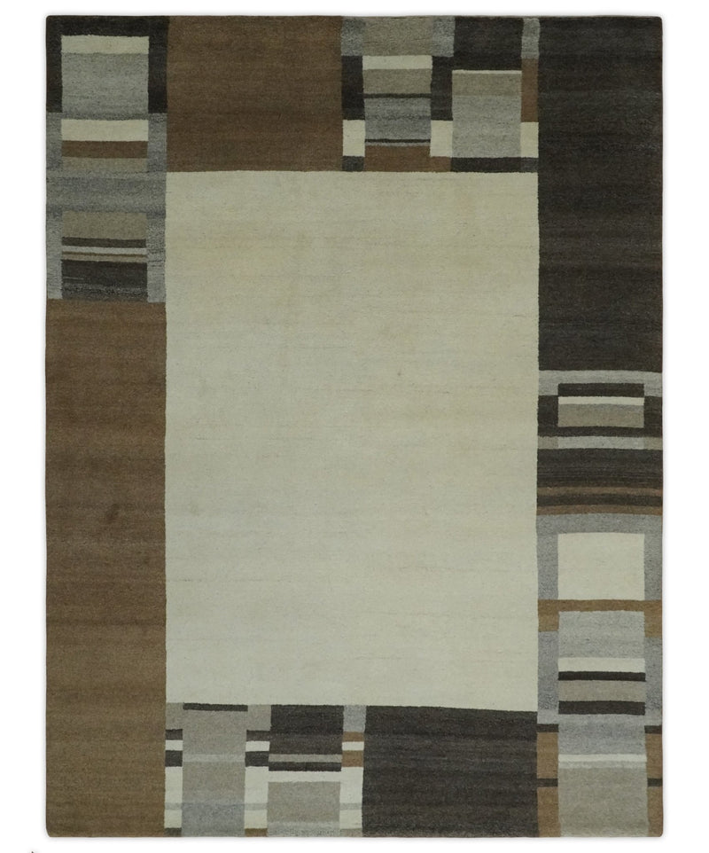 Hand Knotted 6x8 Ivory, Brown and charcoal Stripes Wool Traditional Antique Southwestern Lori Gabbeh | TRDPC1 - The Rug Decor