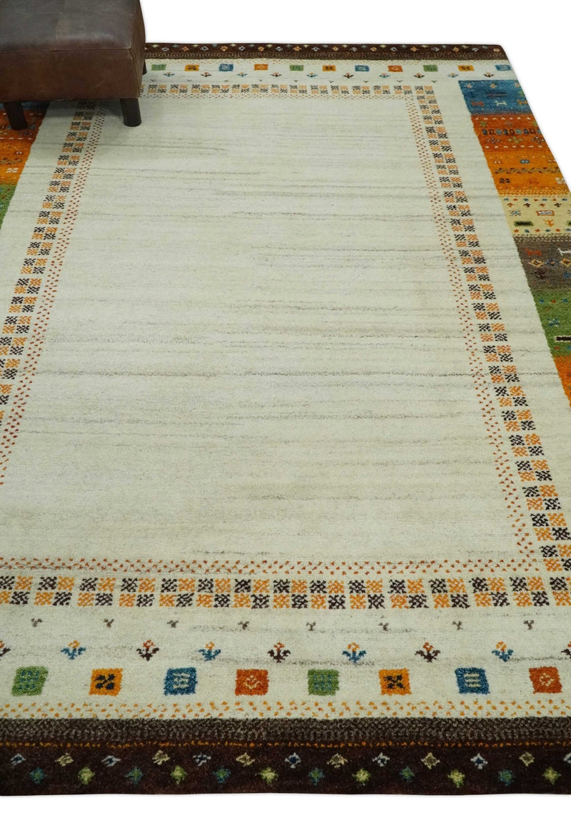 Hand Knotted 6x8 Ivory multicolor Stripes Wool Traditional Antique Southwestern Lori Gabbeh | TRDPC20 - The Rug Decor