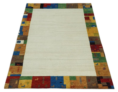 Hand Knotted 6x8 Ivory multicolor Stripes Wool Traditional Antique Southwestern Lori Gabbeh | TRDPC21 - The Rug Decor