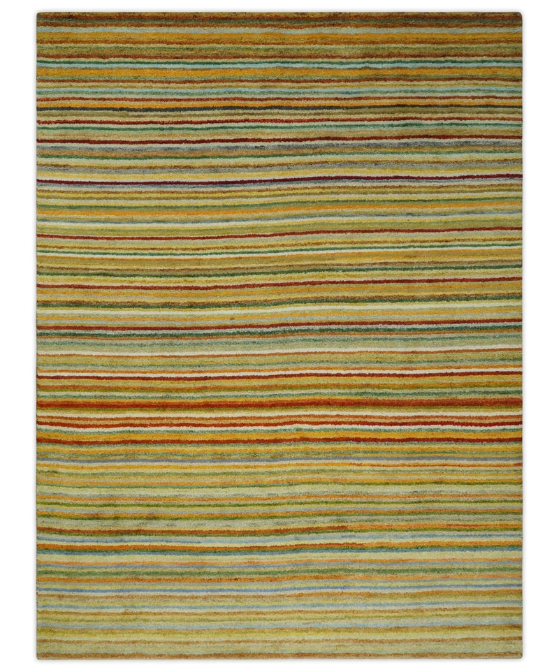 Hand Knotted 6x8 Multicolor Stripes Wool Traditional Antique Southwestern Lori Gabbeh Rug | TRDPC34 - The Rug Decor
