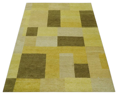 Hand Knotted 6x8 Yellow, Olive and Ivory Stripes Wool Antique Traditional Southwestern Lori Gabbeh Rug | TRDPC35 - The Rug Decor
