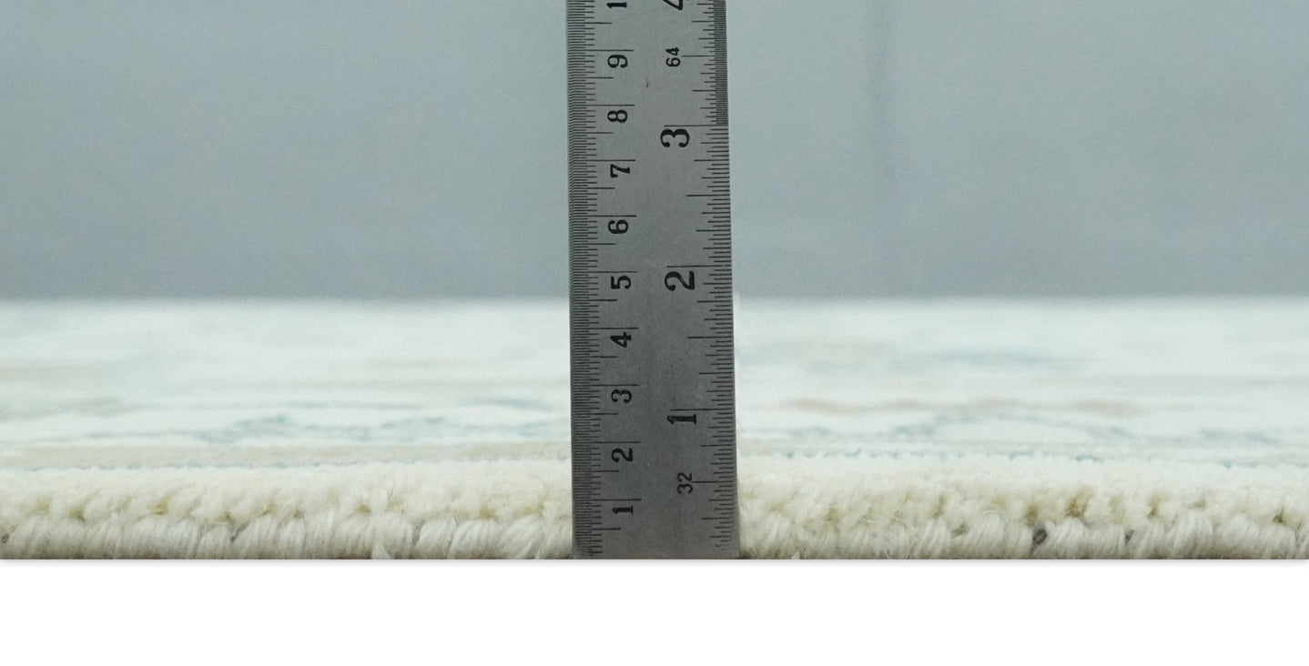 Hand Knotted 6x9, 8x10, 9x12, 10x14 and 12x15 Ivory, Beige and Teal Antique Oushak Persian Wool Area Rug | TRDCP1202 - The Rug Decor