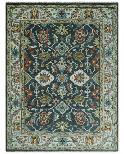 Hand Knotted 6x9, 8x10, 9x12, 10x14 and 12x15 Teal and Ivory Traditional Persian Oushak Wool Rug | TRDCP823 - The Rug Decor