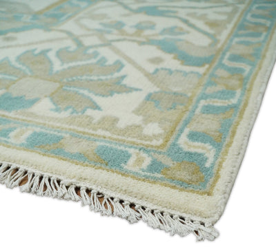 Hand Knotted 6x9, 8x10, 9x12,10x14 and 12x15 Oriental Oushak Ivory and Light Blue Wool Area Rug | TRDCP112 - The Rug Decor