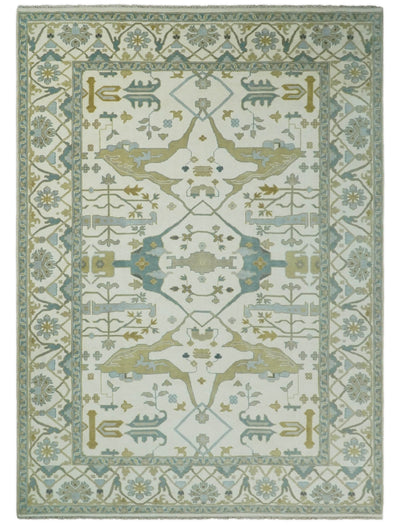 Hand Knotted 6x9, 8x10, 9x12,10x14 and 12x15 Oriental Oushak Ivory and Light Blue Wool Area Rug | TRDCP112 - The Rug Decor