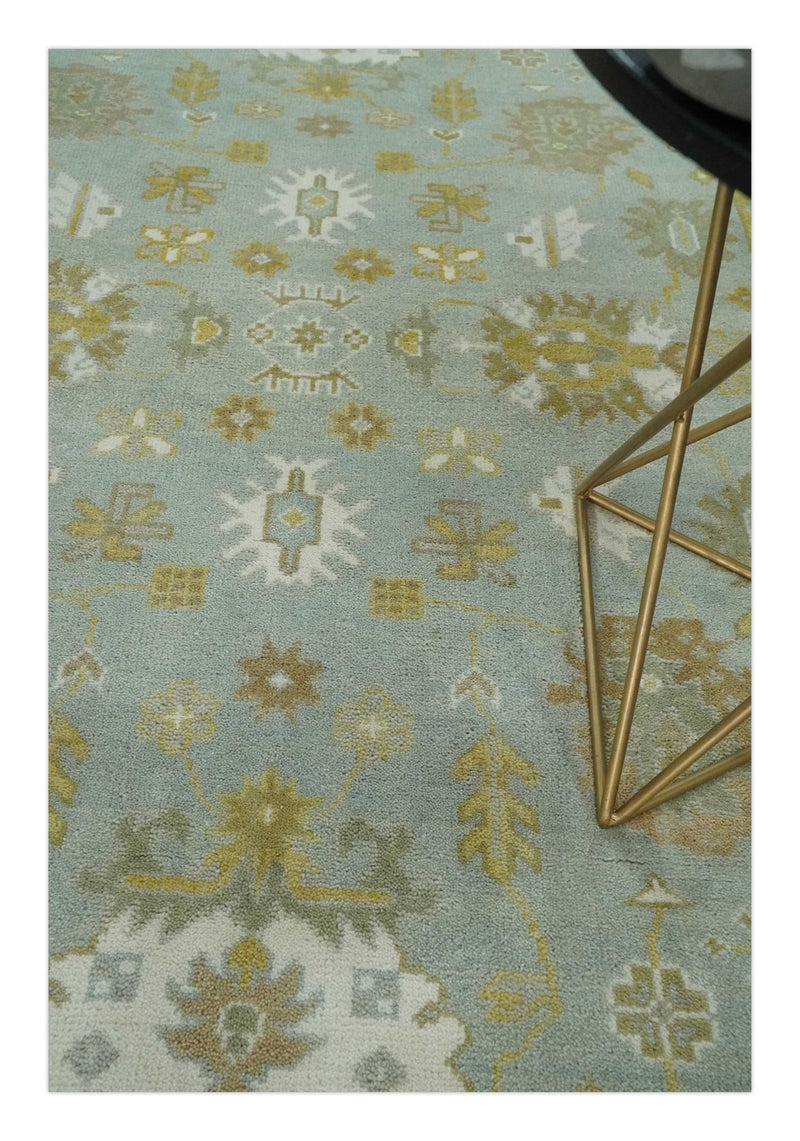 Hand Knotted 6x9 Blue, Mustard and Ivory Traditional Persian Oushak Wool Rug | TRDCP83369 - The Rug Decor