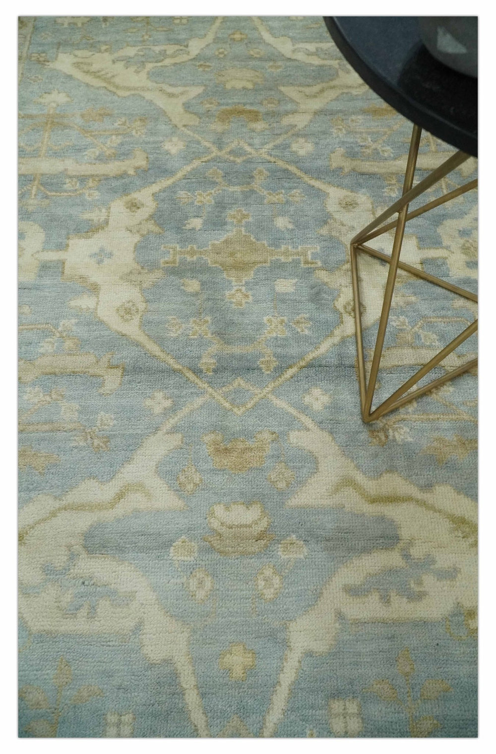 Hand Knotted 6x9 Oriental Oushak Silver and Beige Turkish Style Wool Area Rug - The Rug Decor
