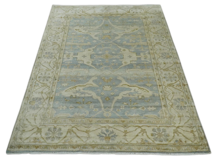 Hand Knotted 6x9 Oriental Oushak Turkish Style Silver and Beige Wool Area Rug - The Rug Decor