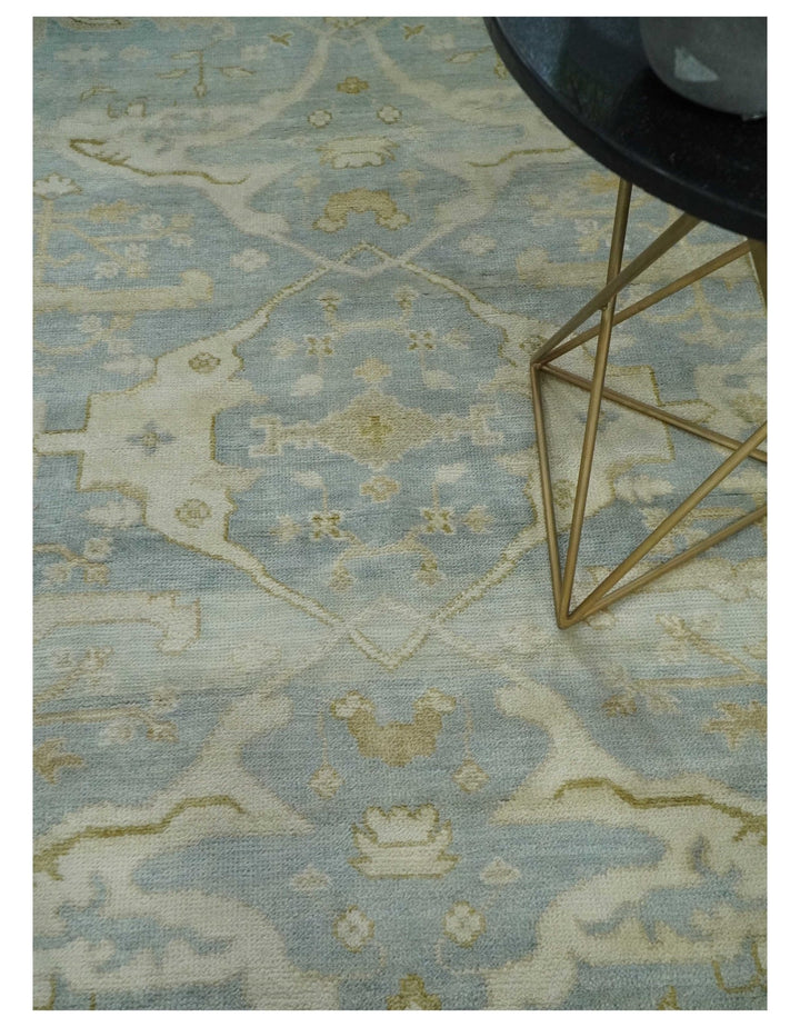 Hand Knotted 6x9 Oriental Oushak Turkish Style Silver and Beige Wool Area Rug - The Rug Decor