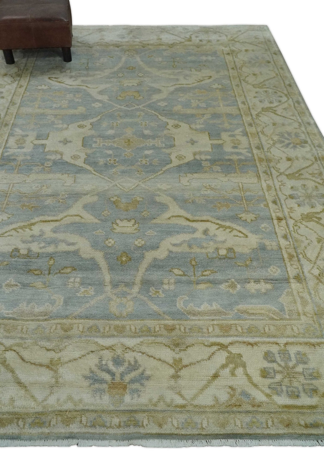 Hand Knotted 6x9 Oriental Oushak Turkish Style Silver and Beige Wool Area Rug - The Rug Decor