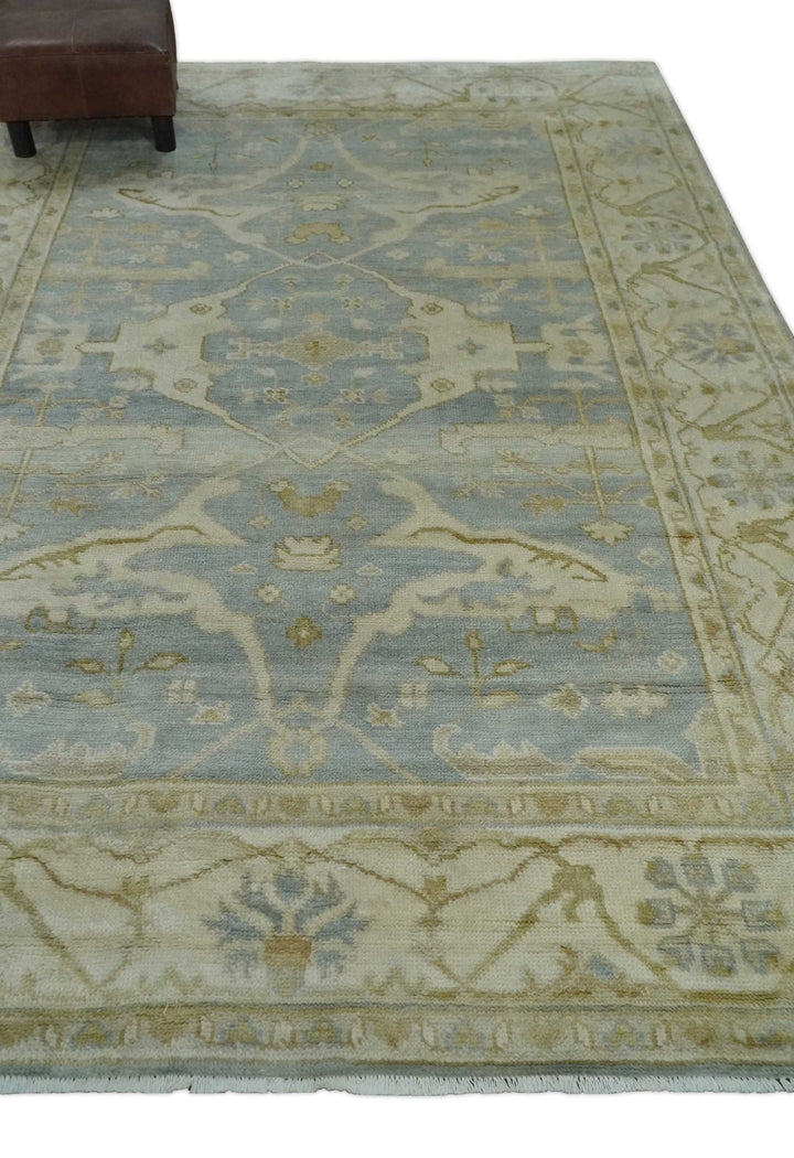 Hand Knotted 6x9 Oriental Oushak Turkish Style Silver and Beige Wool Area Rug - The Rug Decor