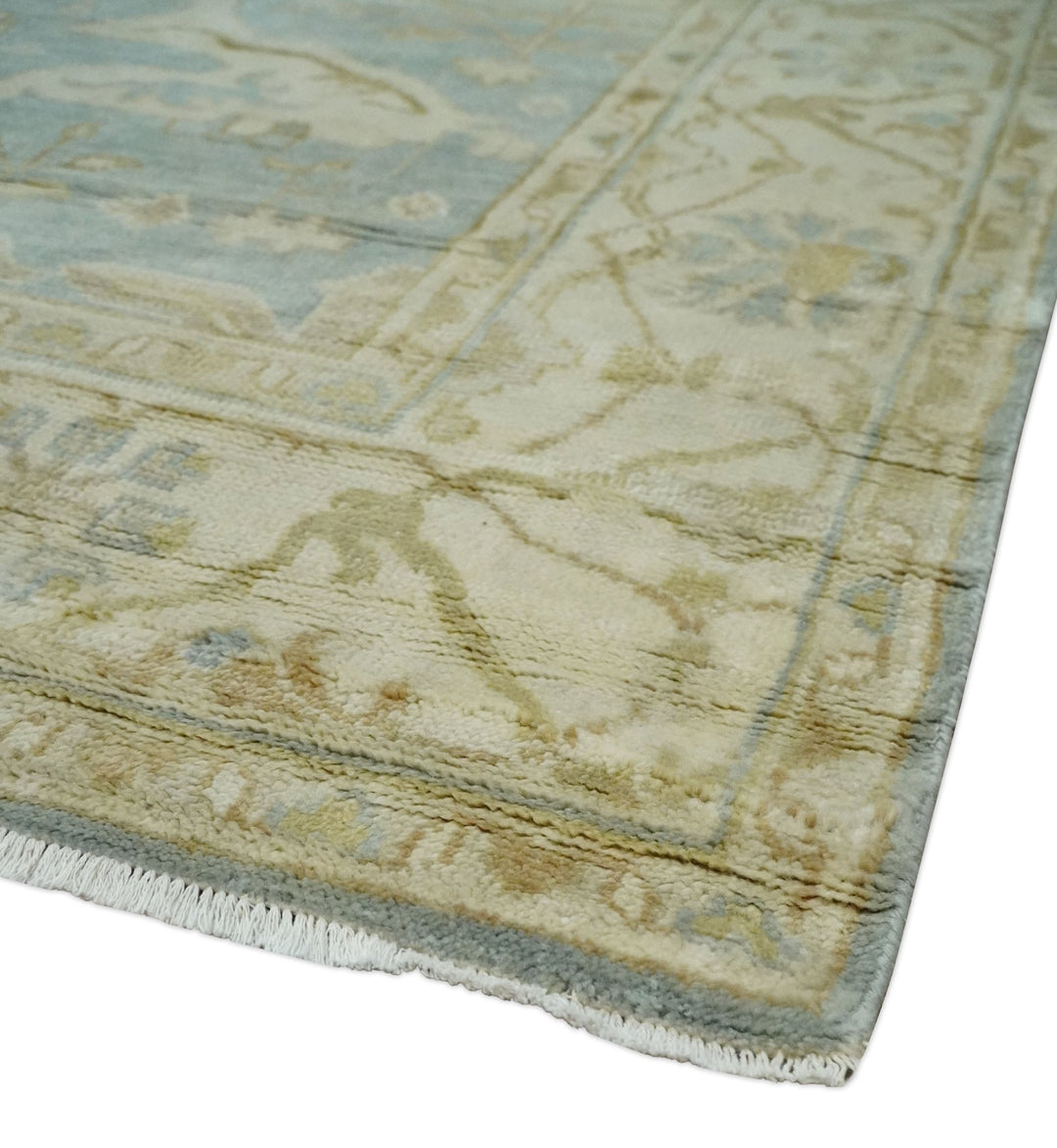 Hand Knotted 6x9 Oriental Oushak Turkish Style Silver and Beige Wool Area Rug - The Rug Decor
