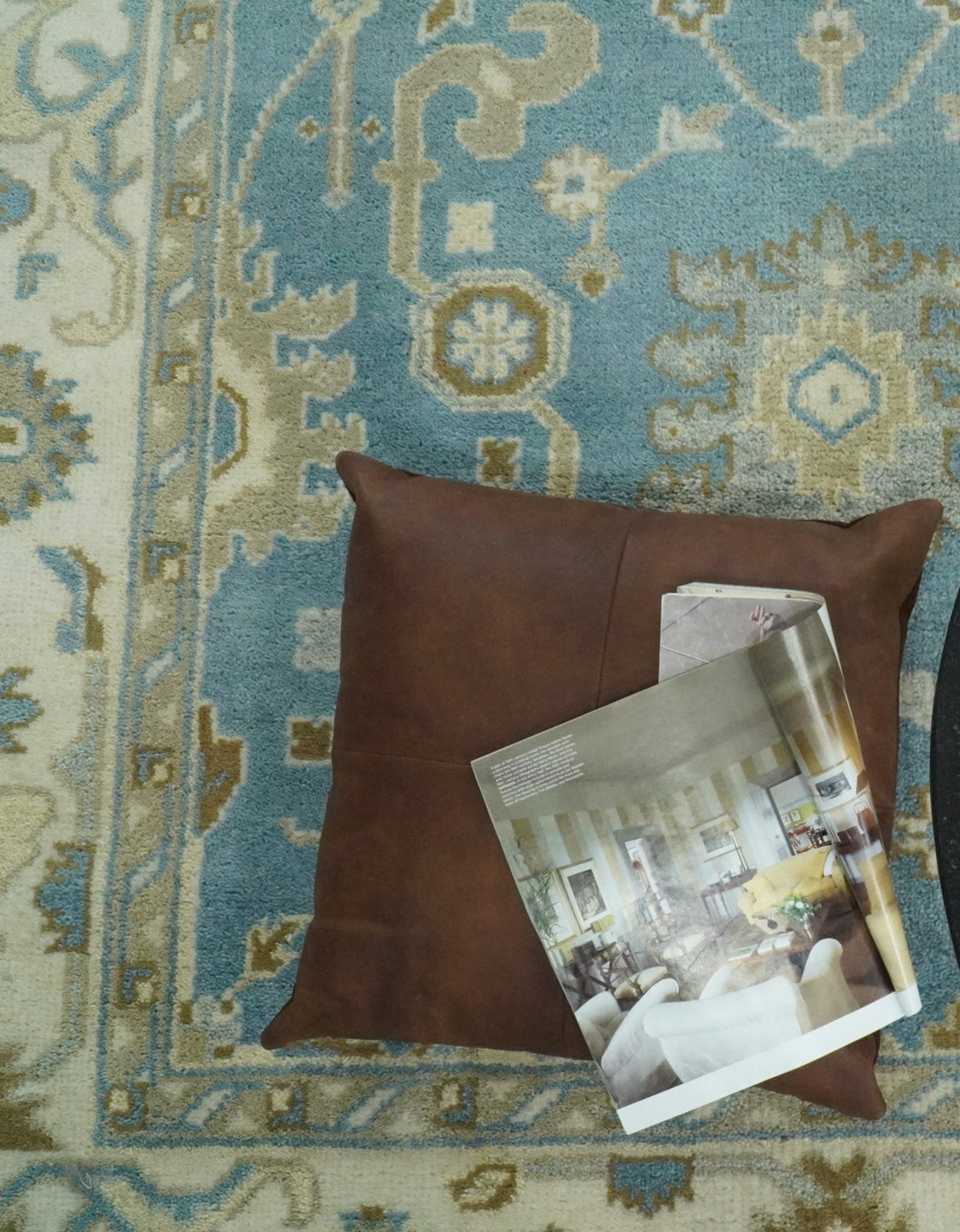 Hand Knotted 6x9 Oushak Light Blue and Beige Wool Area Rug | TRDCP1069 - The Rug Decor