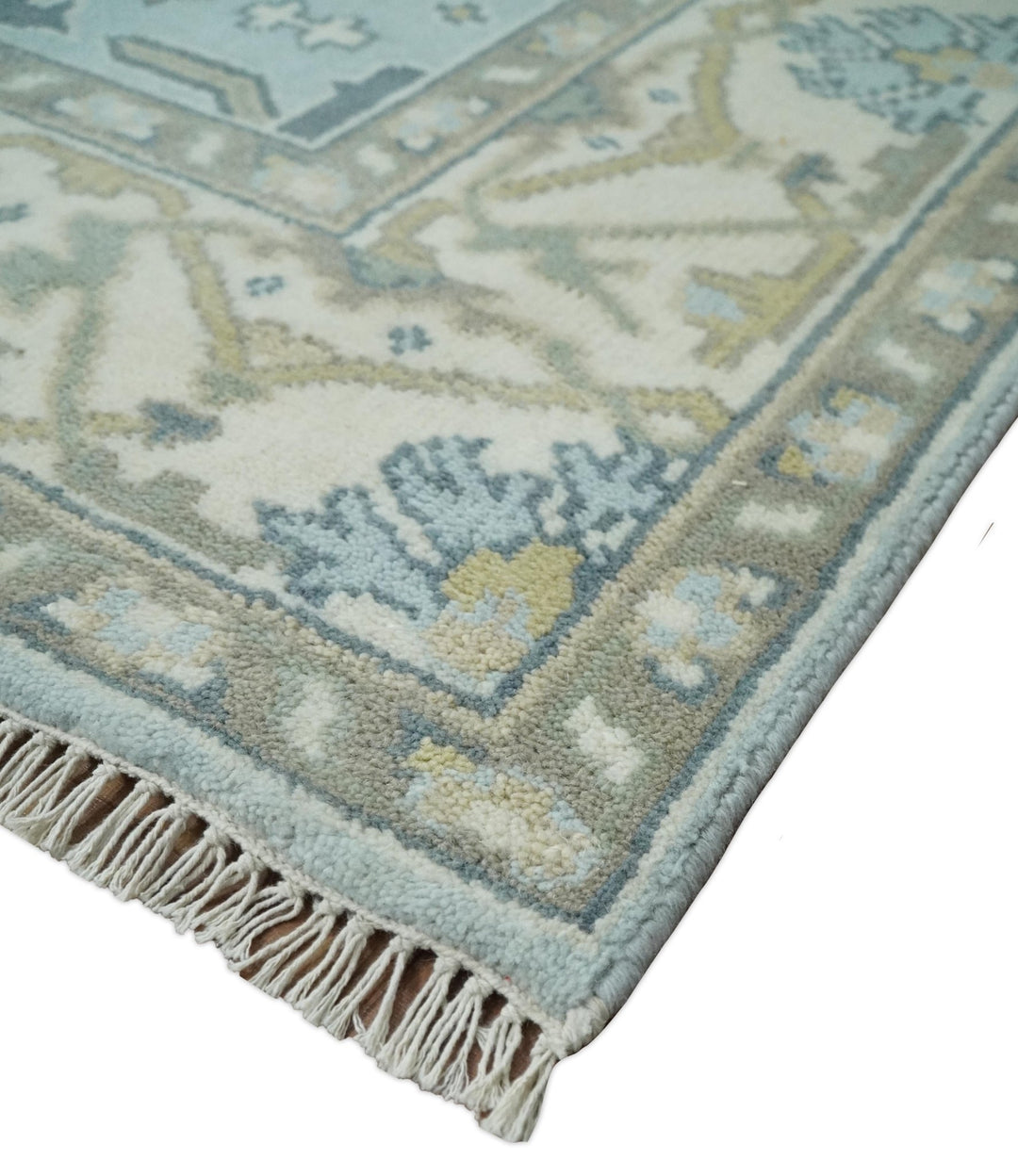 Hand Knotted 6x9 Vintage Blue, Beige and Camel Oriental Oushak Wool Area Rug | TRDCP86969 - The Rug Decor