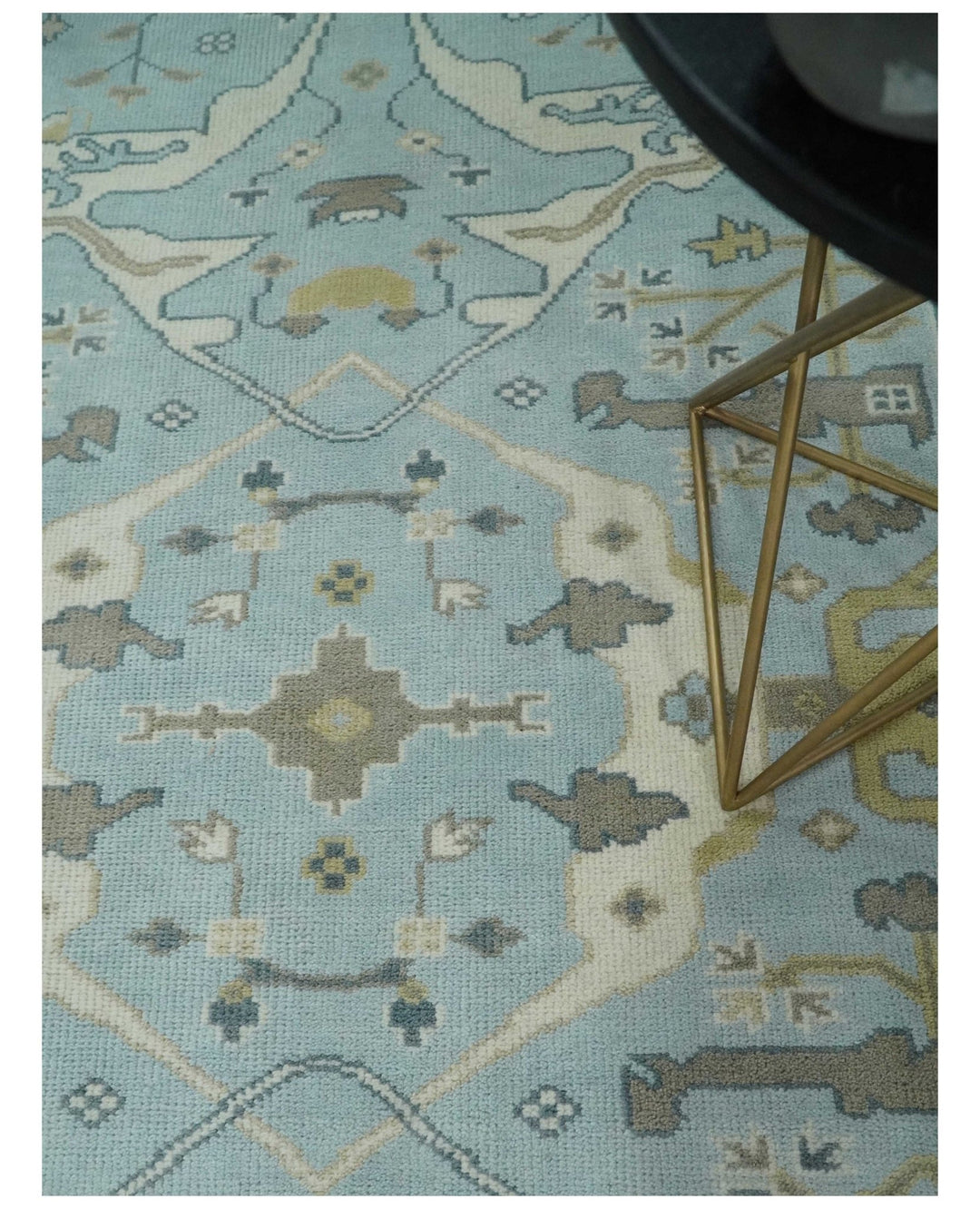 Hand Knotted 6x9 Vintage Blue, Beige and Camel Oriental Oushak Wool Area Rug | TRDCP86969 - The Rug Decor