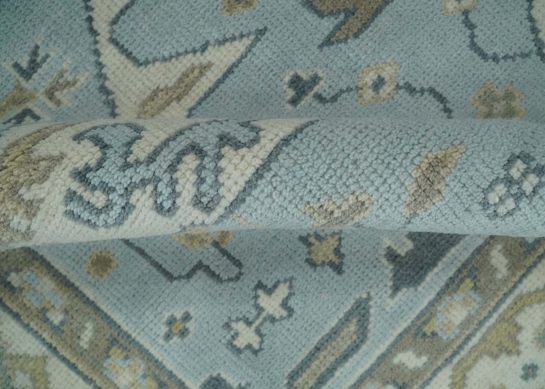 Hand Knotted 6x9 Vintage Blue, Beige and Camel Oriental Oushak Wool Area Rug | TRDCP86969 - The Rug Decor
