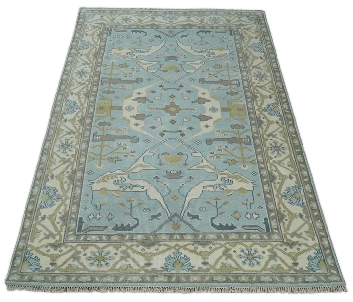 Hand Knotted 6x9 Vintage Blue, Beige and Camel Oriental Oushak Wool Area Rug | TRDCP86969 - The Rug Decor