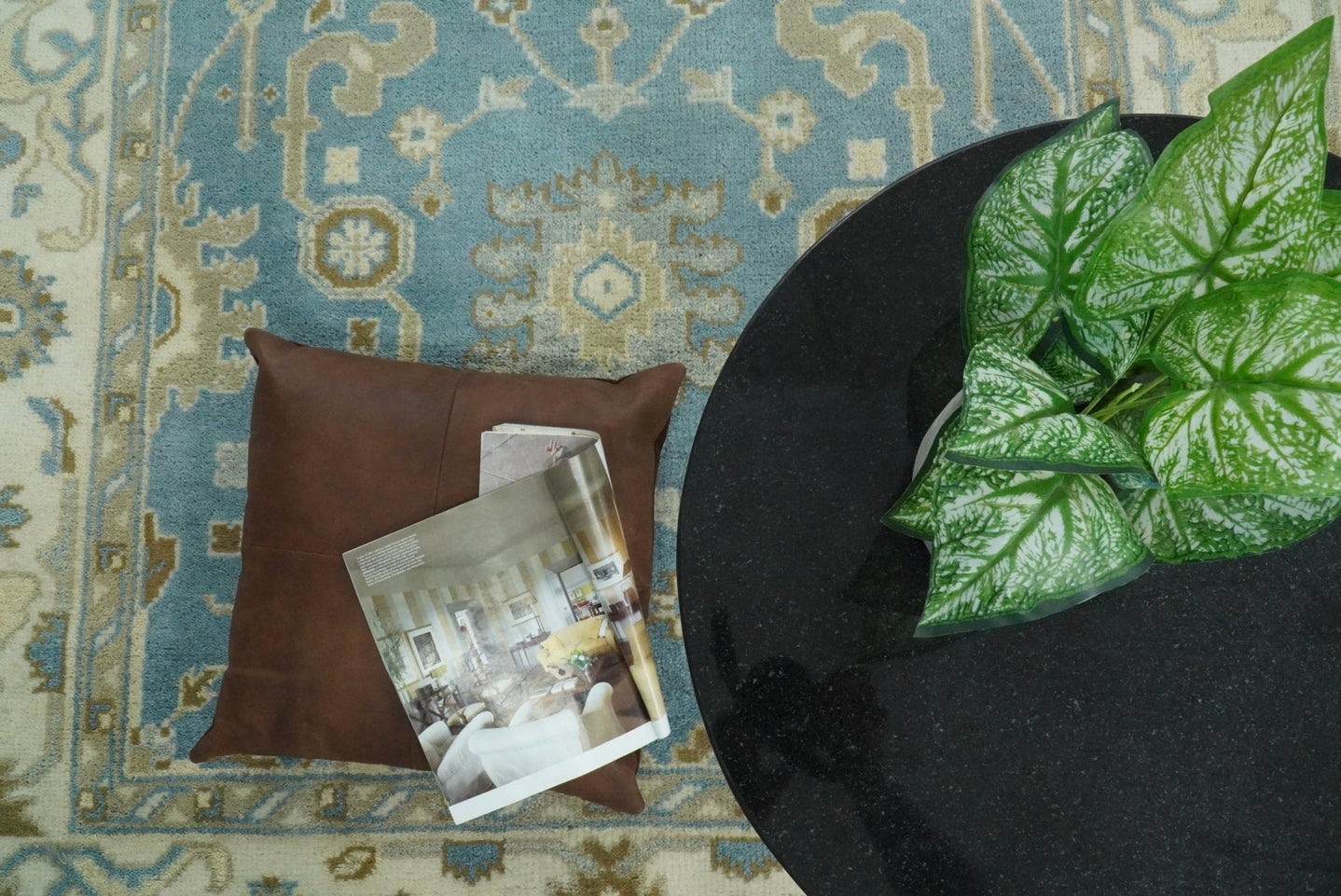 Hand Knotted 6x9 Vintage Oriental Oushak Blue and Beige Wool Area Rug | TRDCP1669 - The Rug Decor