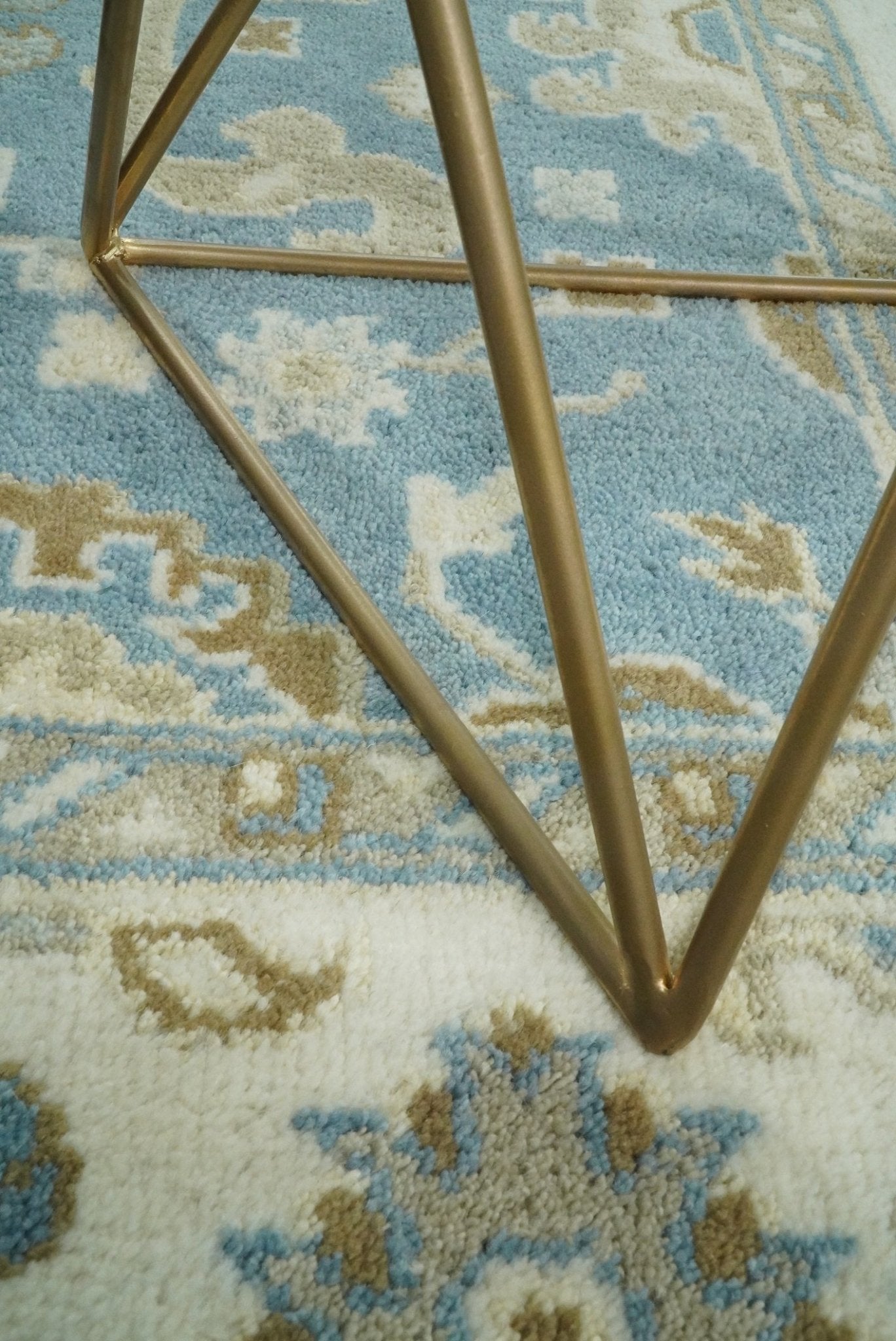 Hand Knotted 6x9 Vintage Oriental Oushak Blue and Beige Wool Area Rug | TRDCP1669 - The Rug Decor