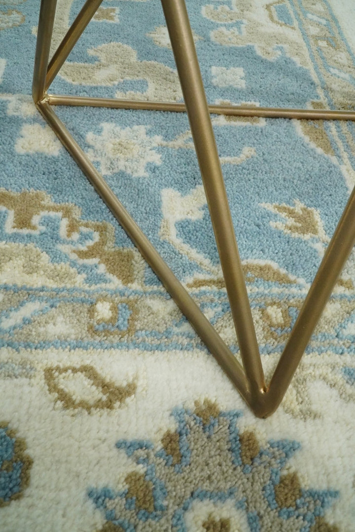 Hand Knotted 6x9 Vintage Oriental Oushak Blue and Beige Wool Area Rug | TRDCP1669 - The Rug Decor