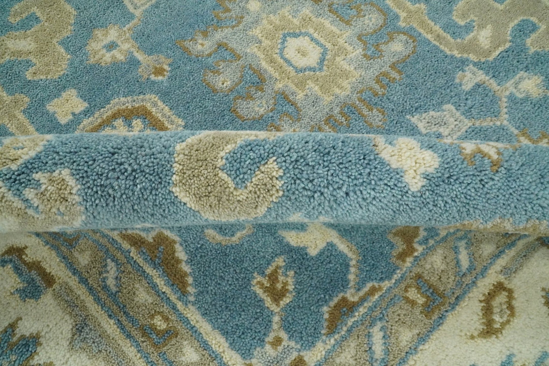 Hand Knotted 6x9 Vintage Oriental Oushak Blue and Beige Wool Area Rug | TRDCP1669 - The Rug Decor