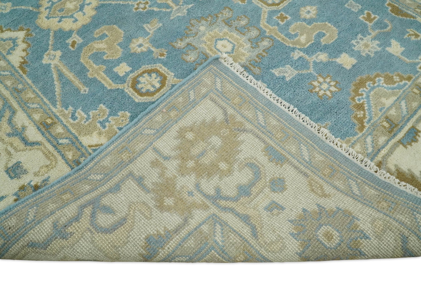 Hand Knotted 6x9 Vintage Oriental Oushak Blue and Beige Wool Area Rug | TRDCP1669 - The Rug Decor