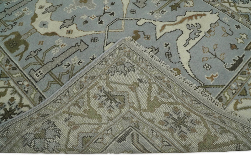 Hand Knotted 6x9 Vintage Oriental Oushak Blue and Beige Wool Area Rug | TRDCP31699 - The Rug Decor
