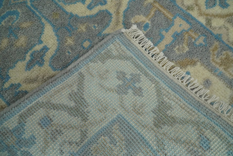 Hand Knotted 8 feet Runner Oriental Oushak Gray and Ivory Wool Area Rug | TRDCP58268 - The Rug Decor