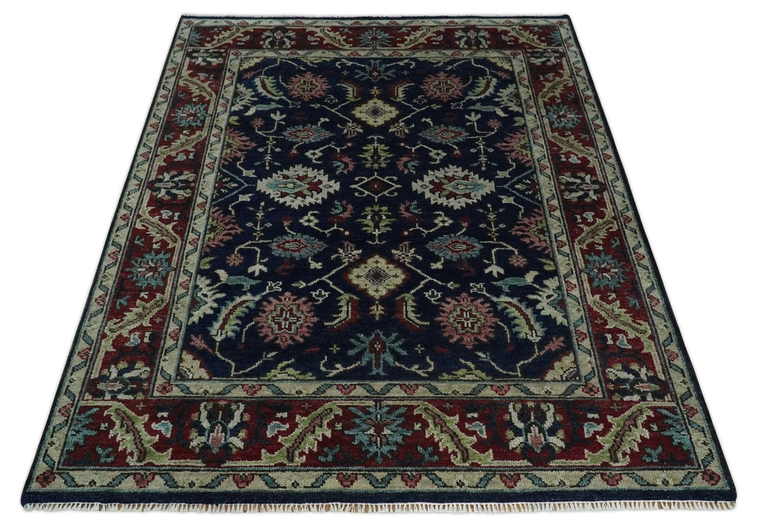 Hand Knotted 8x10, 9x12, 10x14 and 12x15 Black, Rust and Beige Antique Oushak Wool Area Rug | TRDCP1122 - The Rug Decor