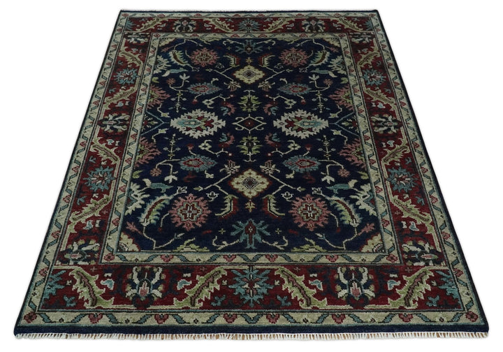 Hand Knotted 8x10, 9x12, 10x14 and 12x15 Black, Rust and Beige Antique Oushak Wool Area Rug | TRDCP1122 - The Rug Decor