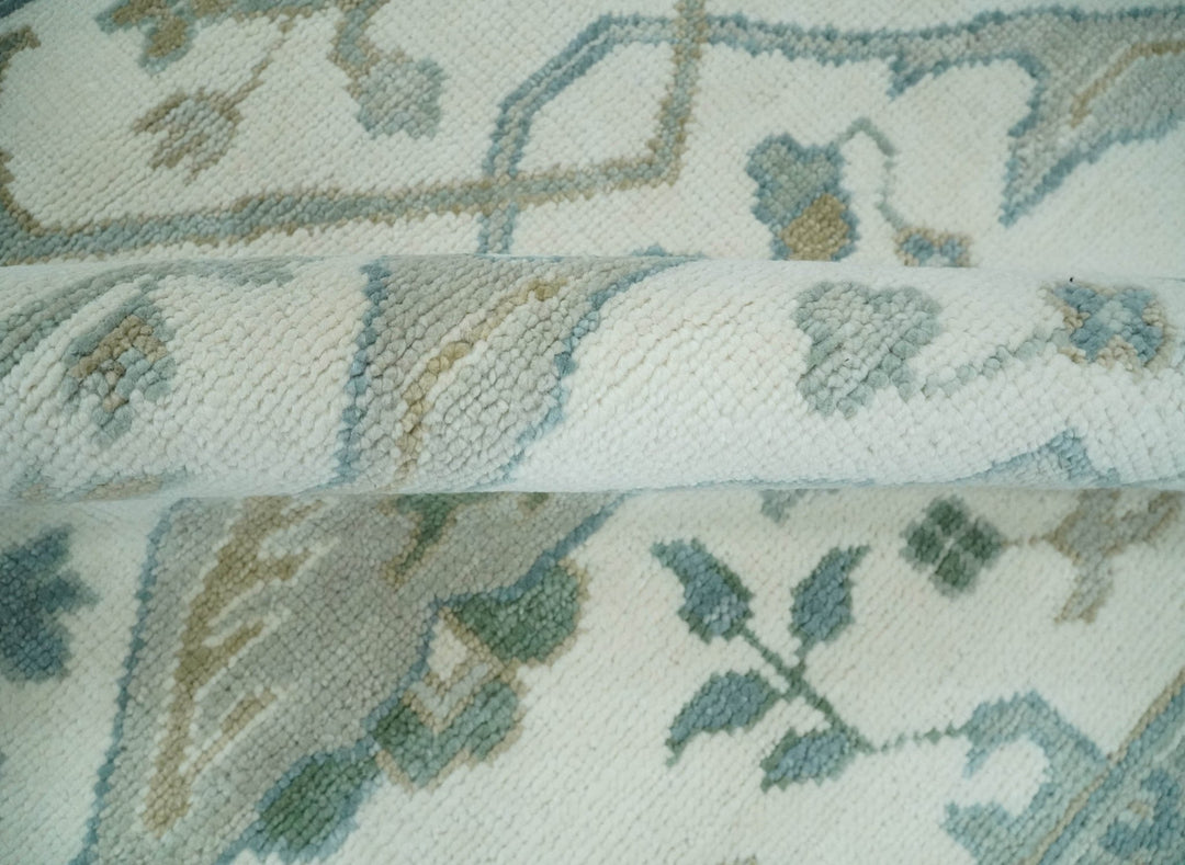 Hand Knotted 8x10, 9x12, 10x14 and 12x15 Oriental Oushak Ivory and Blue Wool Area Rug | TRDCP1113 - The Rug Decor