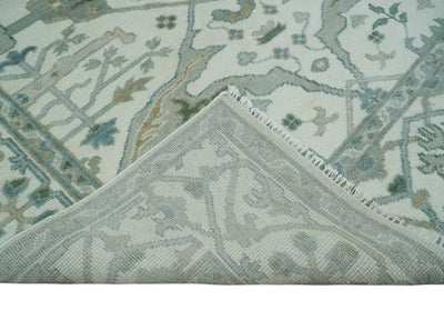 Hand Knotted 8x10, 9x12, 10x14 and 12x15 Oriental Oushak Ivory and Blue Wool Area Rug | TRDCP1113 - The Rug Decor