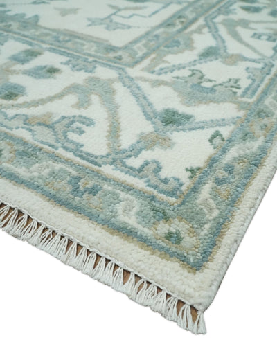 Hand Knotted 8x10, 9x12, 10x14 and 12x15 Oriental Oushak Ivory and Blue Wool Area Rug | TRDCP1113 - The Rug Decor
