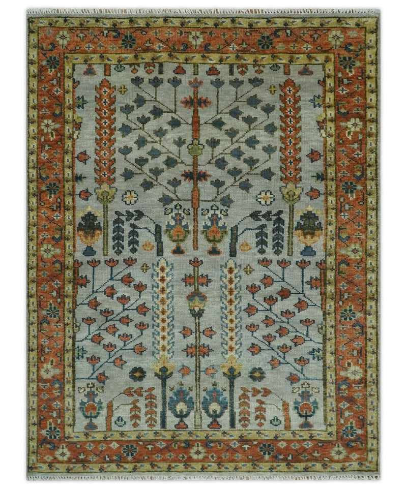 Hand Knotted 8x10, 9x12, 10x14 and 12x15 Rust and Blue Traditional Turkish Vintage Heriz Serapi Wool Rug | TRDCP204 - The Rug Decor