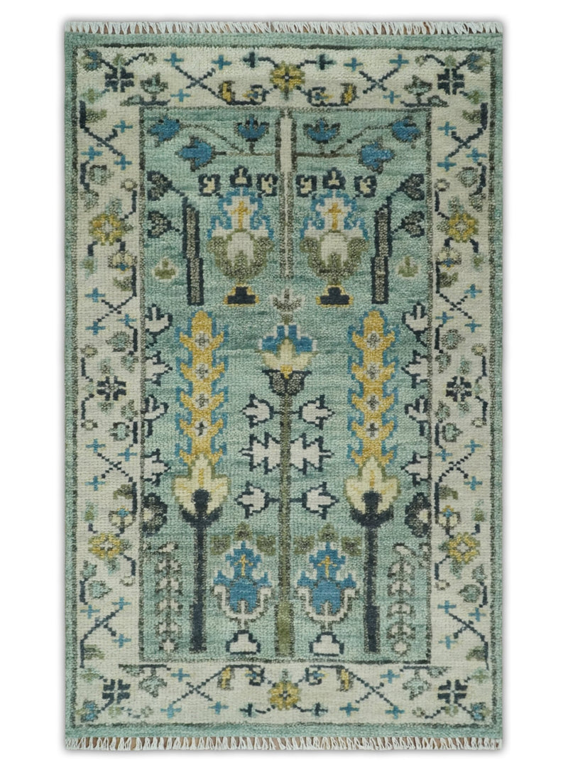 Hand Knotted 8x10, 9x12, 10x14, Wool Traditional Blue and Ivory Vintage Antique Oushak Wool Area Rug | TRDCP563 - The Rug Decor