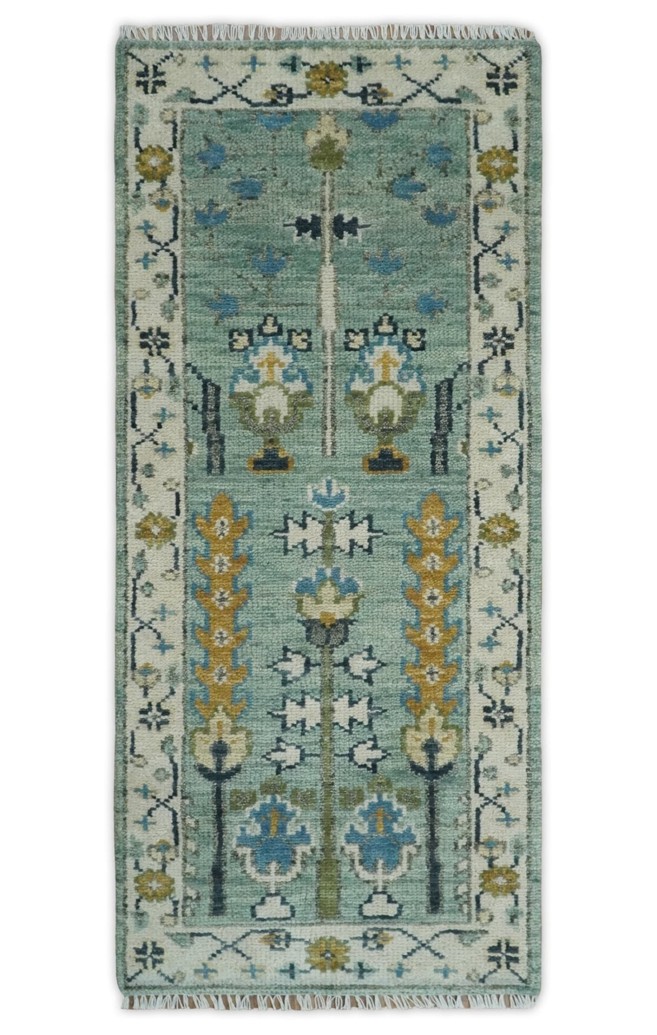 Hand Knotted 8x10, 9x12, 10x14, Wool Traditional Blue and Ivory Vintage Antique Oushak Wool Area Rug | TRDCP563 - The Rug Decor