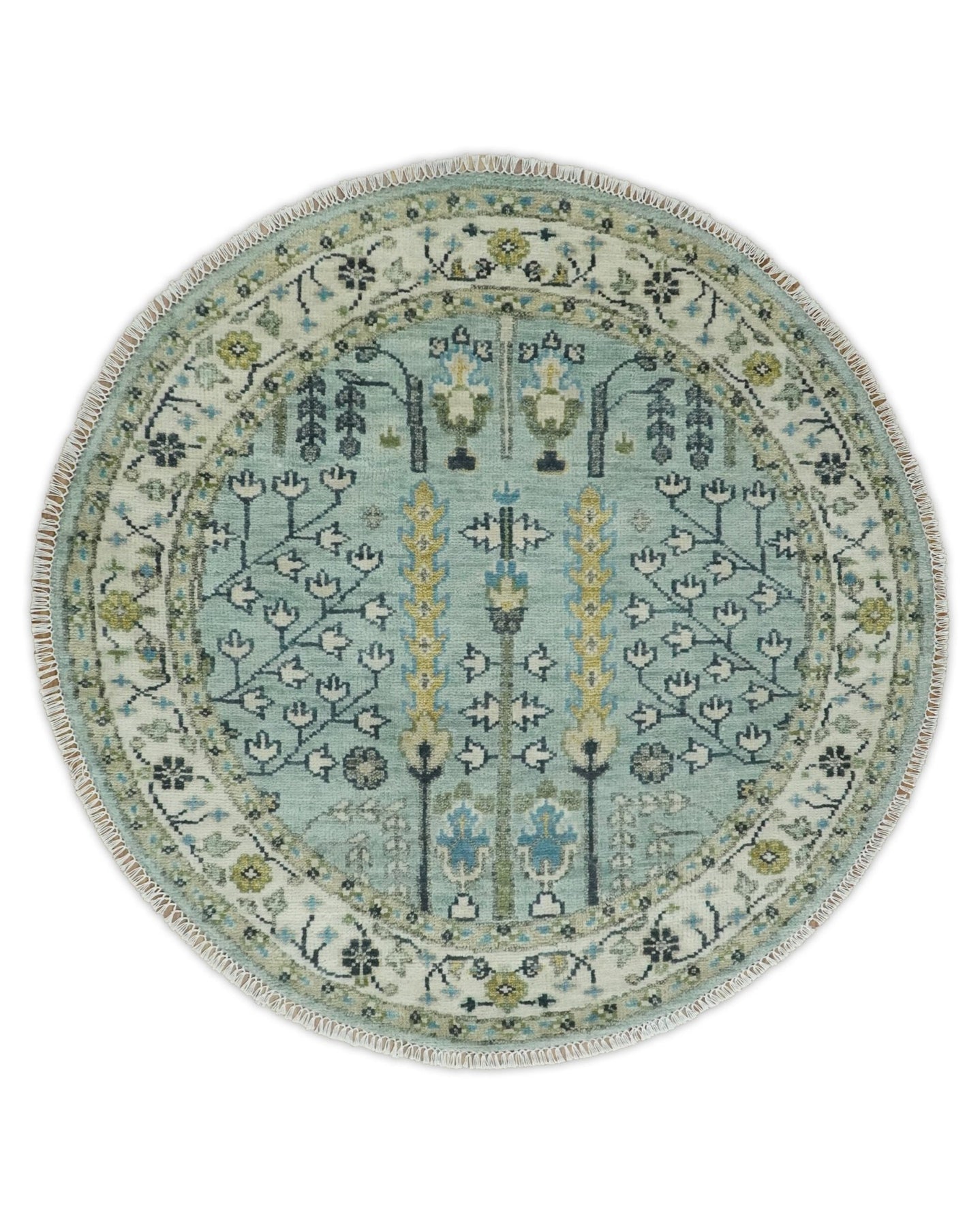 Hand Knotted 8x10, 9x12, 10x14, Wool Traditional Blue and Ivory Vintage Antique Oushak Wool Area Rug | TRDCP563 - The Rug Decor