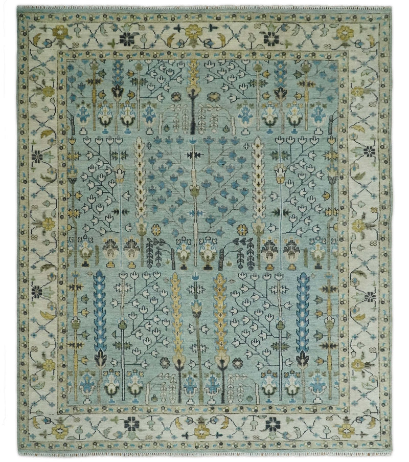 Hand Knotted 8x10, 9x12, 10x14, Wool Traditional Blue and Ivory Vintage Antique Oushak Wool Area Rug | TRDCP563 - The Rug Decor