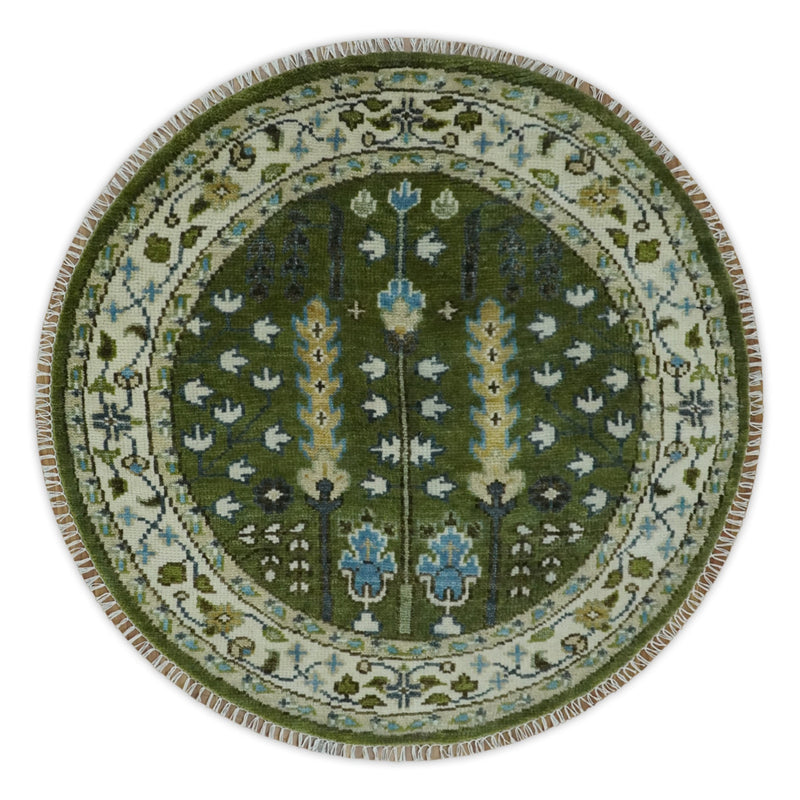 Hand Knotted 8x10, 9x12 Royal Green and Ivory Traditional Turkish Style Tree Of Life Wool Area Rug - The Rug Decor